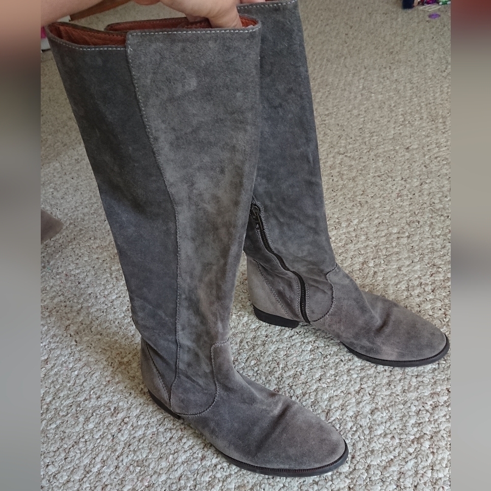 J. Crew Made In Italy Grey Suede Tall Riding Boots size 7.5 - Picture 14 of 16